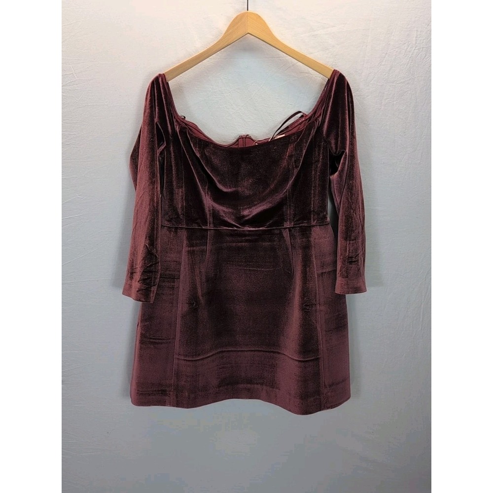 NEW Anthropologie Hutch Holiday festiv Square Neck Mini Dress Mauve Velvet Sz 10 - Picture 3 of 12
